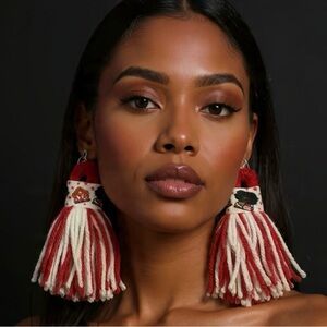 Red and White Tassel Earrings